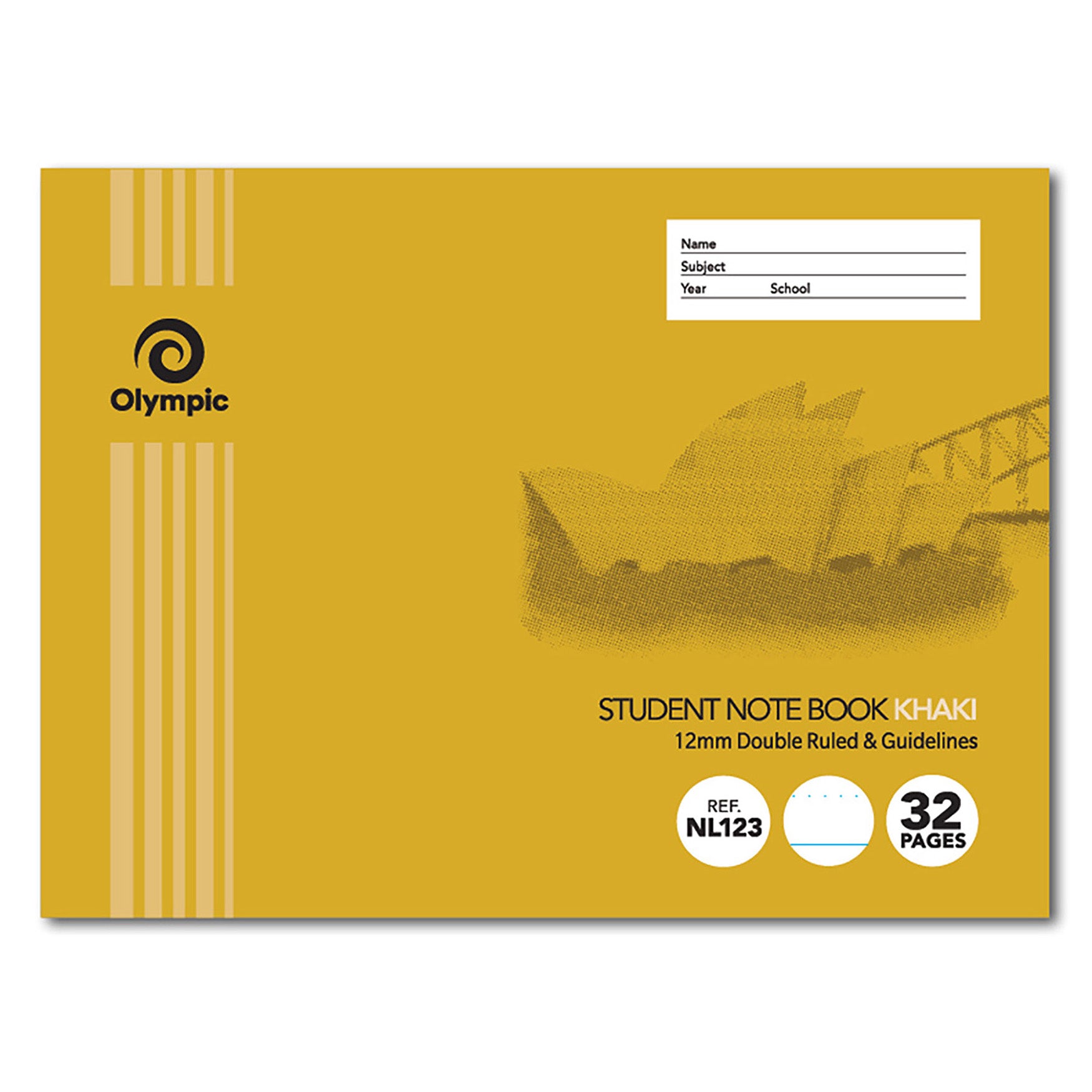 Olympic Exercise Book NSW Student Book 175x240 32-page 12mm Double Ruled Khaki (Pack 20)
