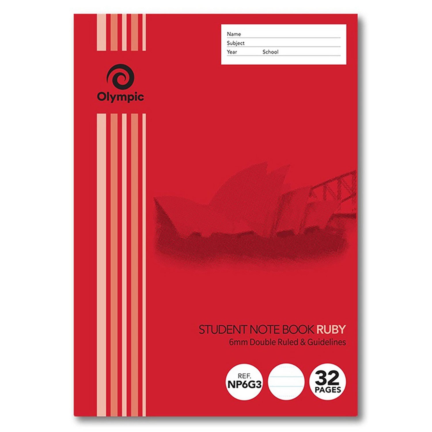 Olympic Exercise Book NSW Student Book 250x175 32-page 6mm Double Ruled Ruby (Pack 20)