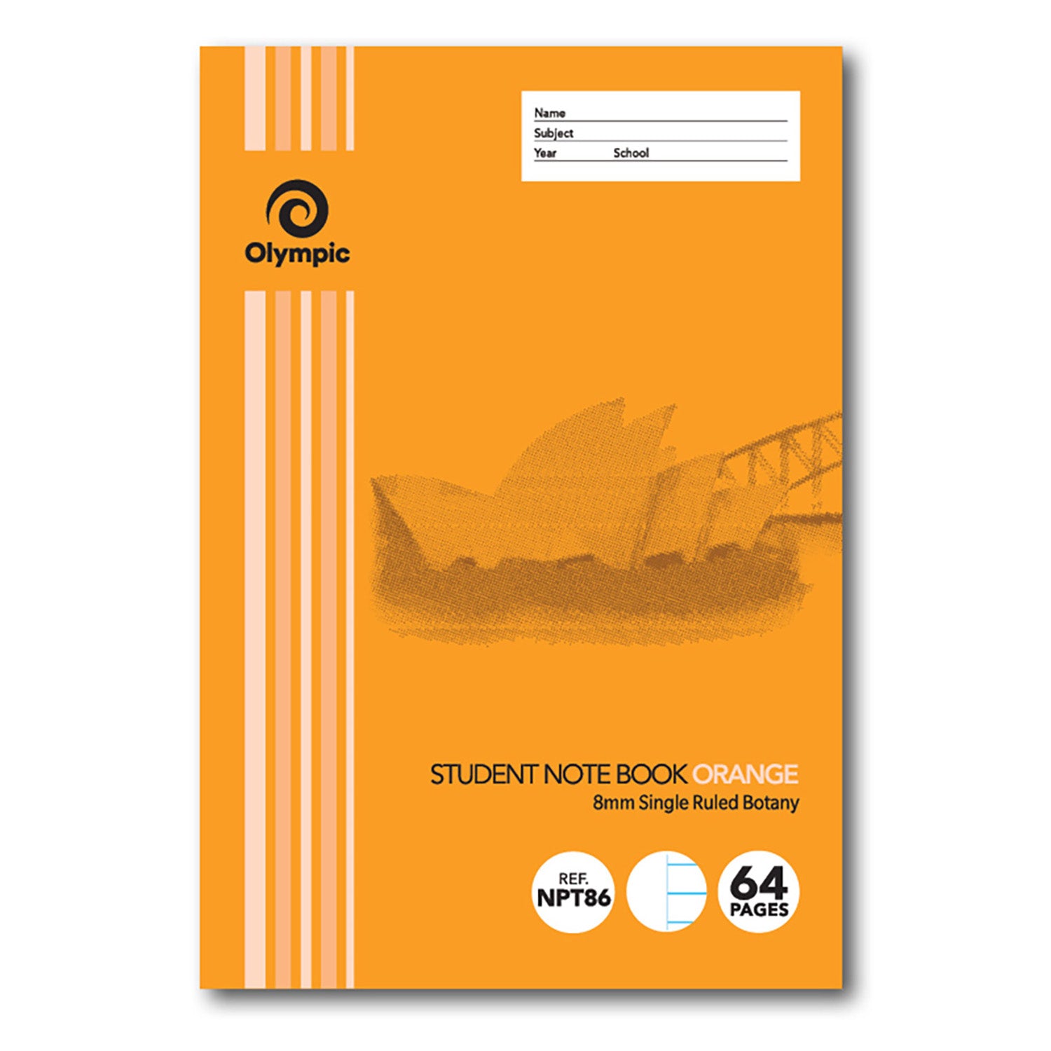 Olympic Exercise Book NSW Student Book 250x175 64-page 8mm Botany Orange (Pack 20)