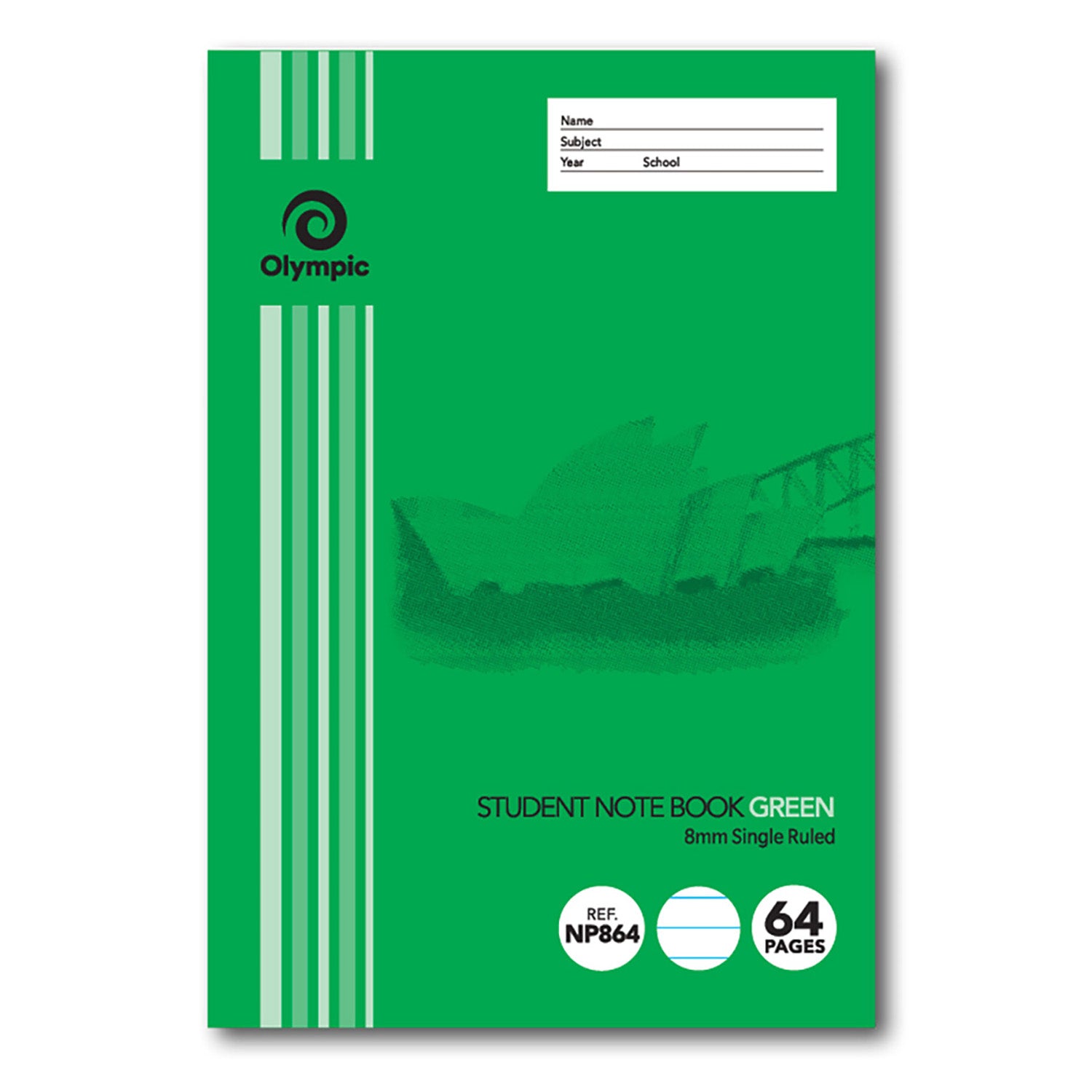 Olympic Exercise Book NSW Student Book 250x175 64-page 8mm Green (Pack 20)