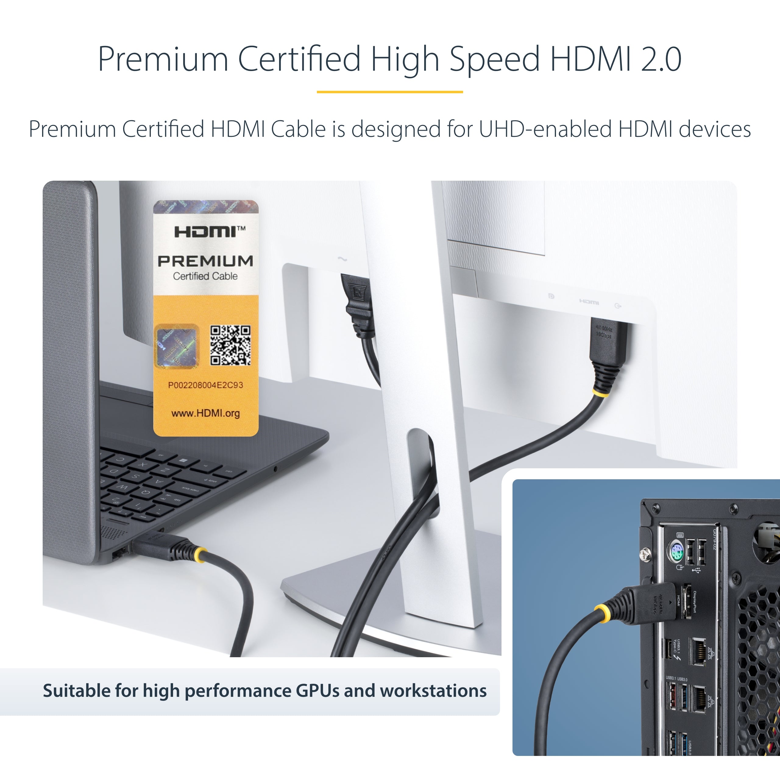 StarTech.com 4m (13ft) Premium Certified High Speed HDMI Cable, 4K 60Hz/1440p 144Hz, HDR10/HDCP 2.2/ARC, 18Gbps, UHD HDMI 2.0 Cord for TV/Monitor/Display, TPE Jacket