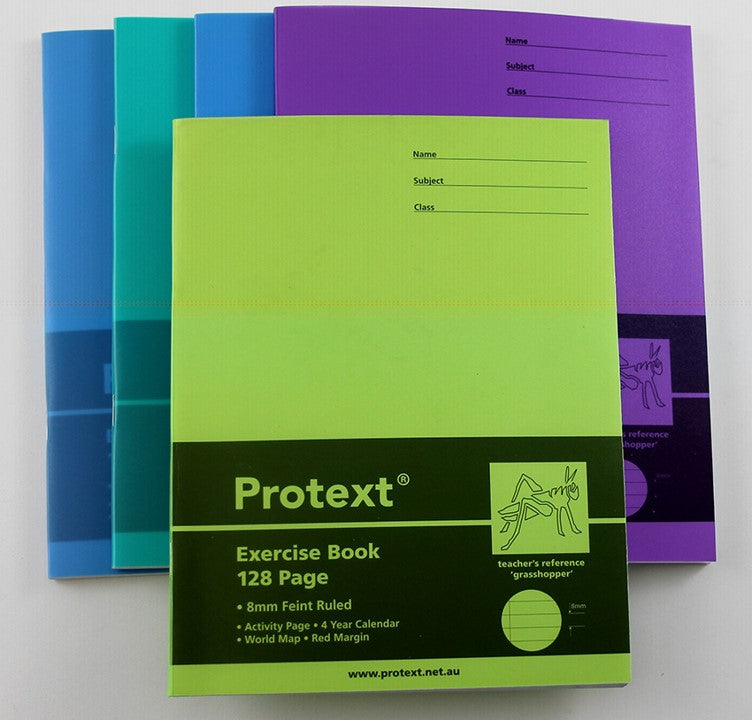 Protext Exercise Book 225x175mm 8mm Ruled PP Cover 128-page Grasshopper (Pack 10)