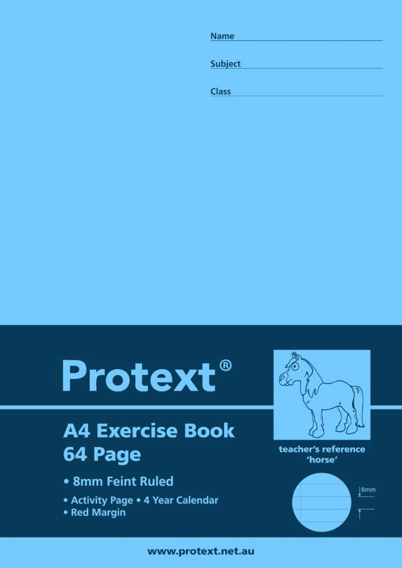 Protext Exercise Book A4 8mm Ruled + Margin PP Cover 64-page Horse (Pack 20)