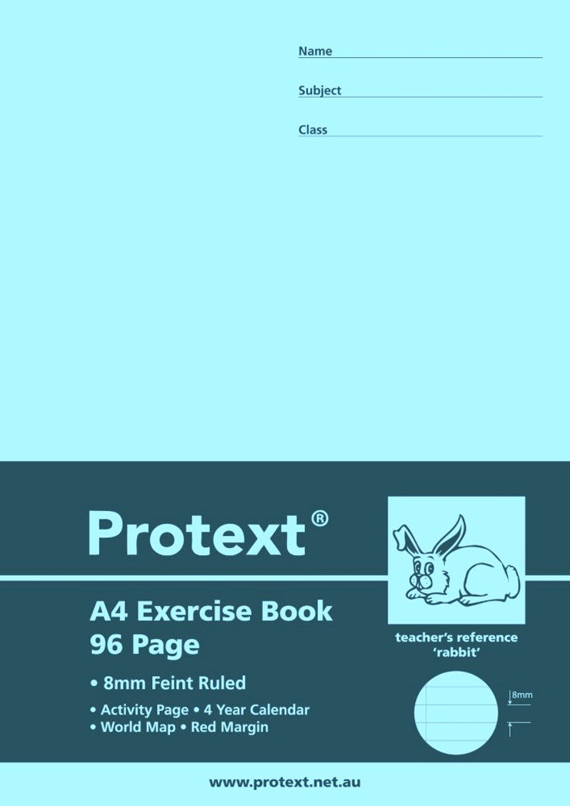 Protext Exercise Book A4 8mm Ruled + Margin PP Cover 96-page Rabbit (Pack 10)
