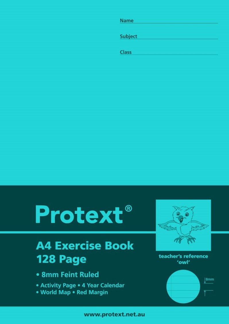 Protext Exercise Book A4 8mm Ruled + Margin PP Cover 128-page Owl (Pack 10)