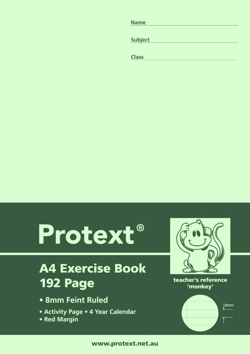 Protext Exercise Book A4 8mm Ruled + Margin PP Cover 192-page Monkey (Pack 5)