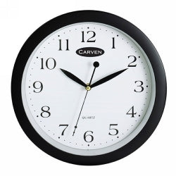 Carven Clock 25CM Round Black (Each)