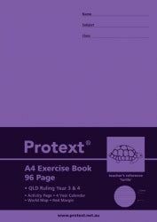 Protext Exercise Book A4 PP Qld Year 3/4 + Margin 96-page Turtle (Pack 10)