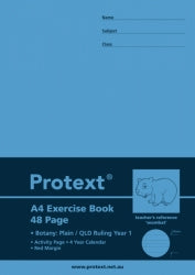 Protext Exercise Book A4 PP Qld Year1 48-page + Margin Botany/PLAIN Wombat (Pack 20)