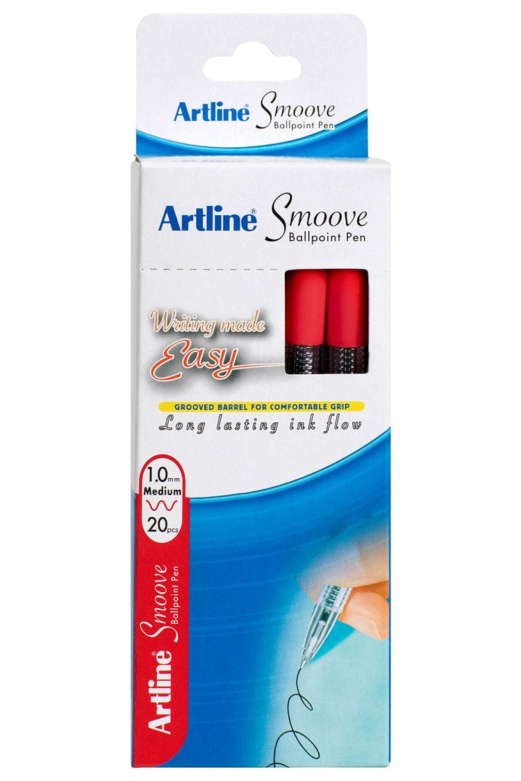 Artline Pen 1mm Smoove Ballpoint Red BOx20 (Box 20)