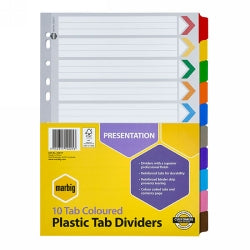 Marbig Dividers A4 Manilla Board 10 Tab Coloured (Each)