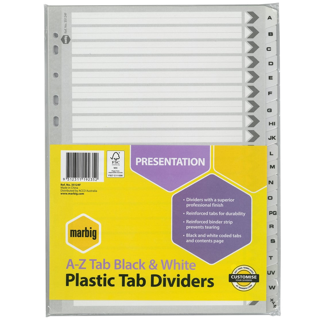 Marbig Dividers A4 Manilla PVC A-Z Tab BLK/WHT (Each)