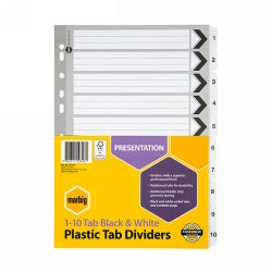 Marbig Dividers A4 Manilla PVC 1-10 Tab BLK/WHT (Each)