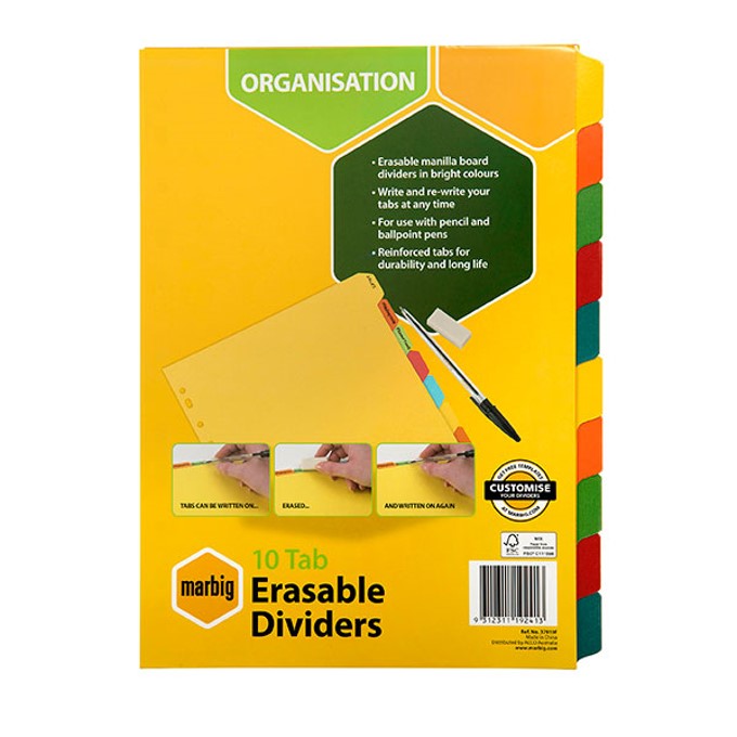 Marbig Dividers A4 Manilla Erasable Col 10 Tab (Each)