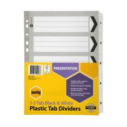 Marbig Dividers A4 Manilla PVC 1-5 Tab BLK/WHT (Each)