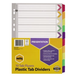 Marbig Dividers A4 Manilla Fluoro 10 Tab (Each)