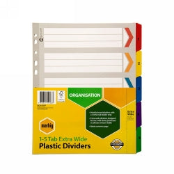 Marbig Dividers A4 Board 1-5 Reinforced Tab Extra Wide (Each)