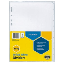 Marbig Dividers A4 Manilla 10 Tab Reinforced Strip White (Each)