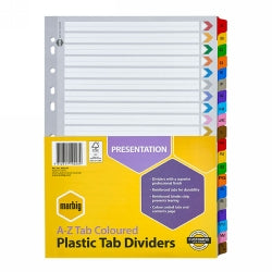 Marbig Dividers A4 Manilla A-Z Tab Coloured (Each)