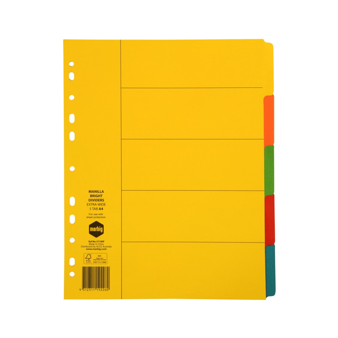 Marbig Dividers A4 Manilla 5 Tab Extra Wide Brights (Each)