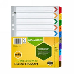 Marbig Dividers A4 Board 1-10 Reinforced Tab Extra Wide (Each)