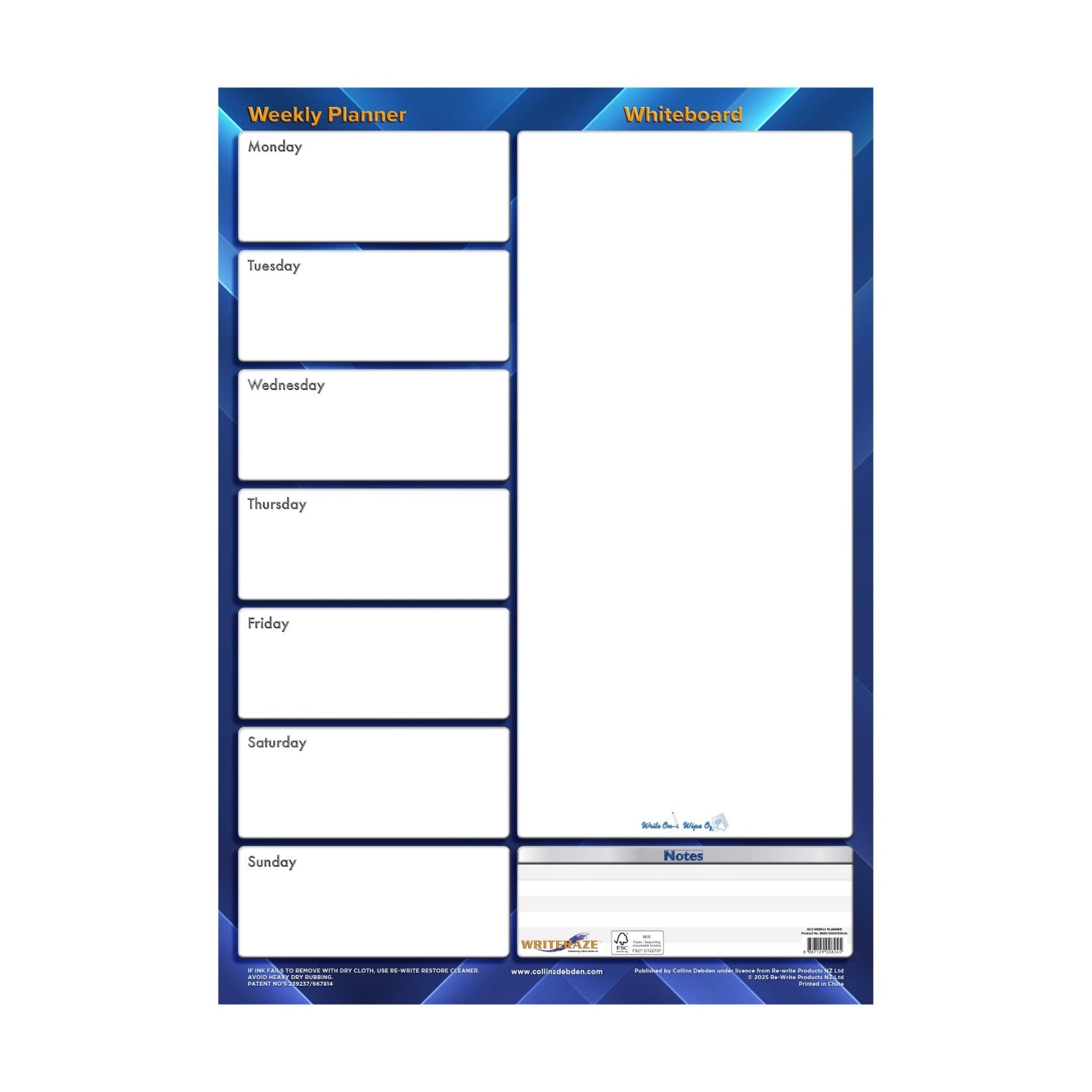 Collins Planner Weekly 500x700mm 9600 Undated (Each)