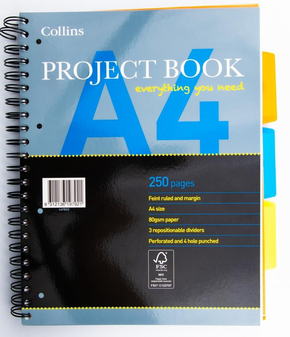 Collins Project Book A4 64PBED Ruled 250 Pages 80GSM (Each)