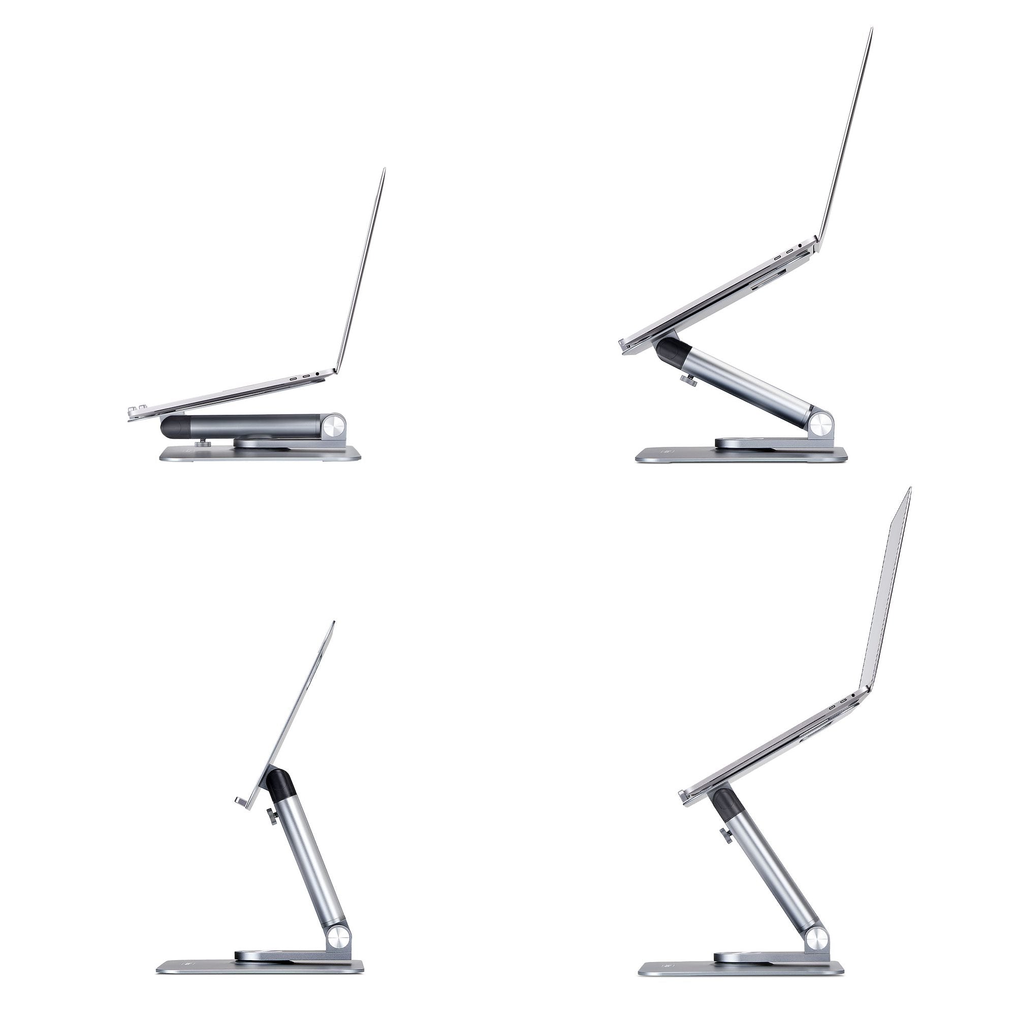 StarTech.com Telescopic Laptop Stand, 360 Swivel Base, Rotating Computer Riser for Desk, Adjustable Height and Tilt, Max 11lb/5kg, Aluminum Build, Portable Design