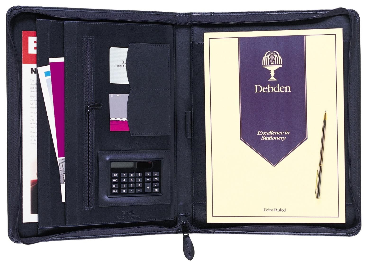Collins Compendium A4 Zippered Executive Portfolio Leather Black (Each)