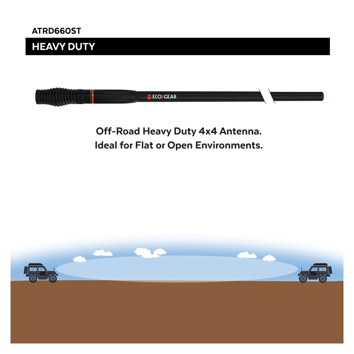 ECOXGEAR ATRD660ST-2PK Heavy Duty Radome UHF Antenna Twin Whip Pack – Stealth Matte