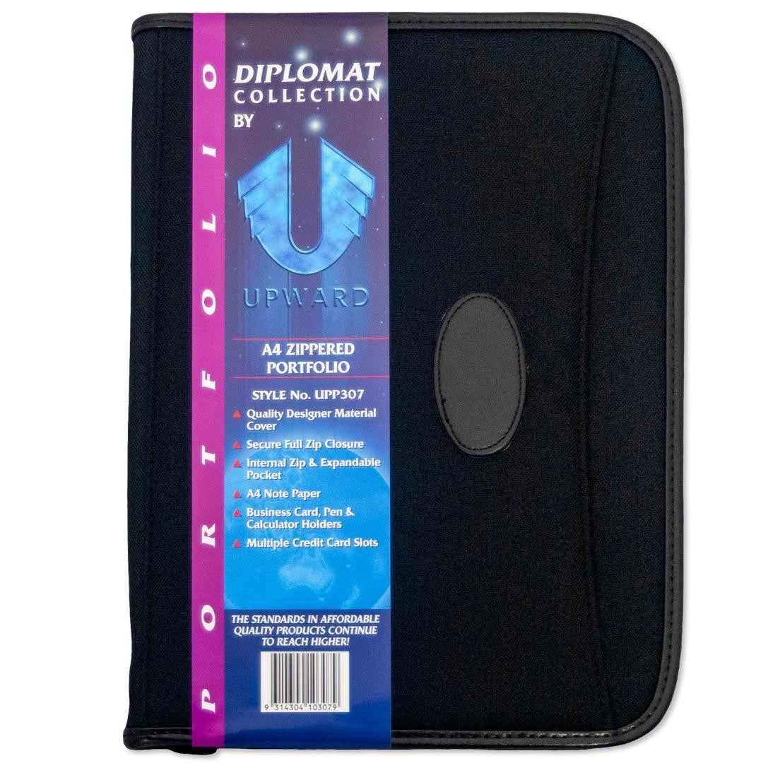 Upward Compendium A4 Diplomat Zippered Executive Portfolio Black (Each)