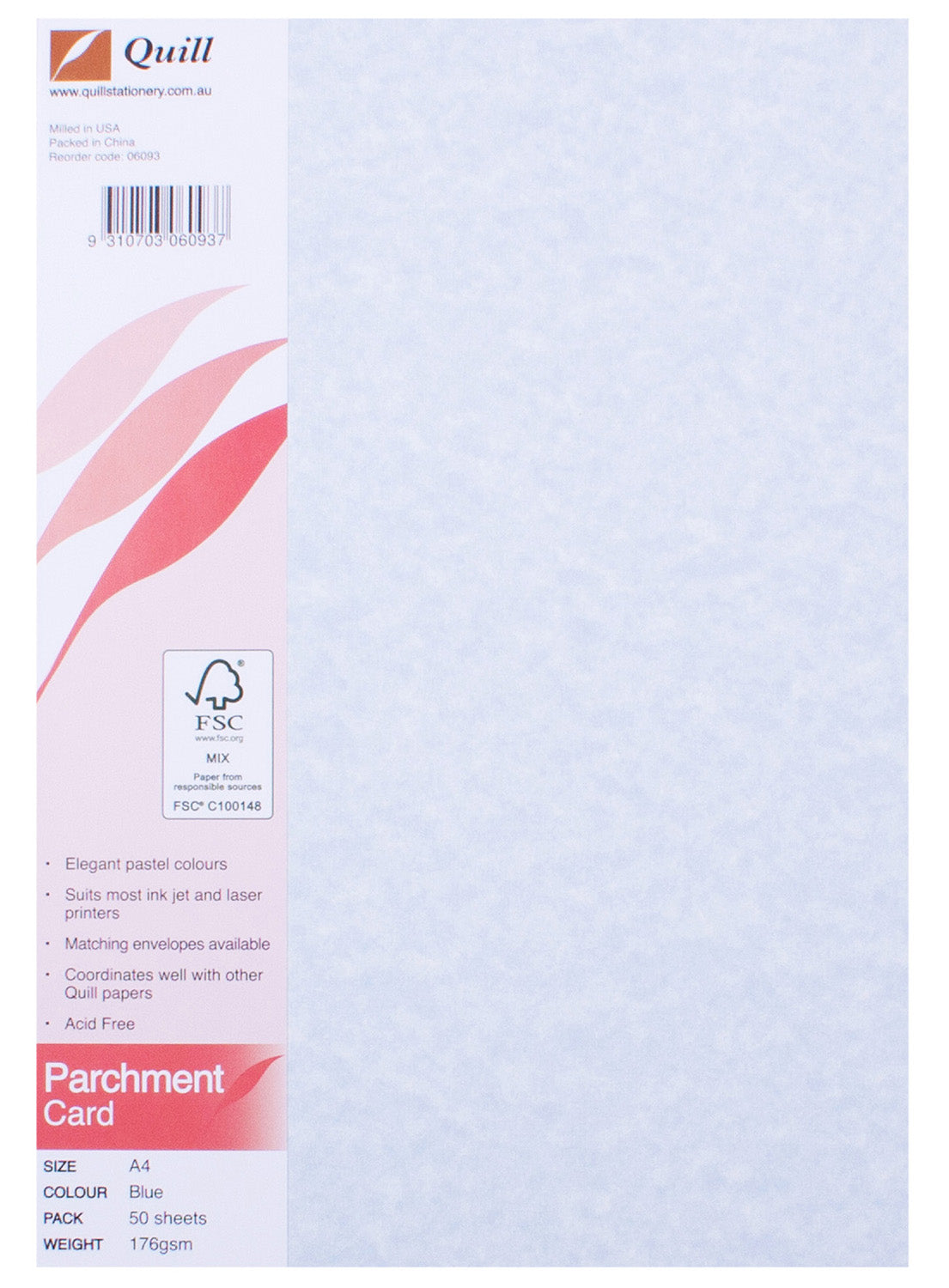 Quill Card A4 Parchment Blue 176GSM PK50 (Each)