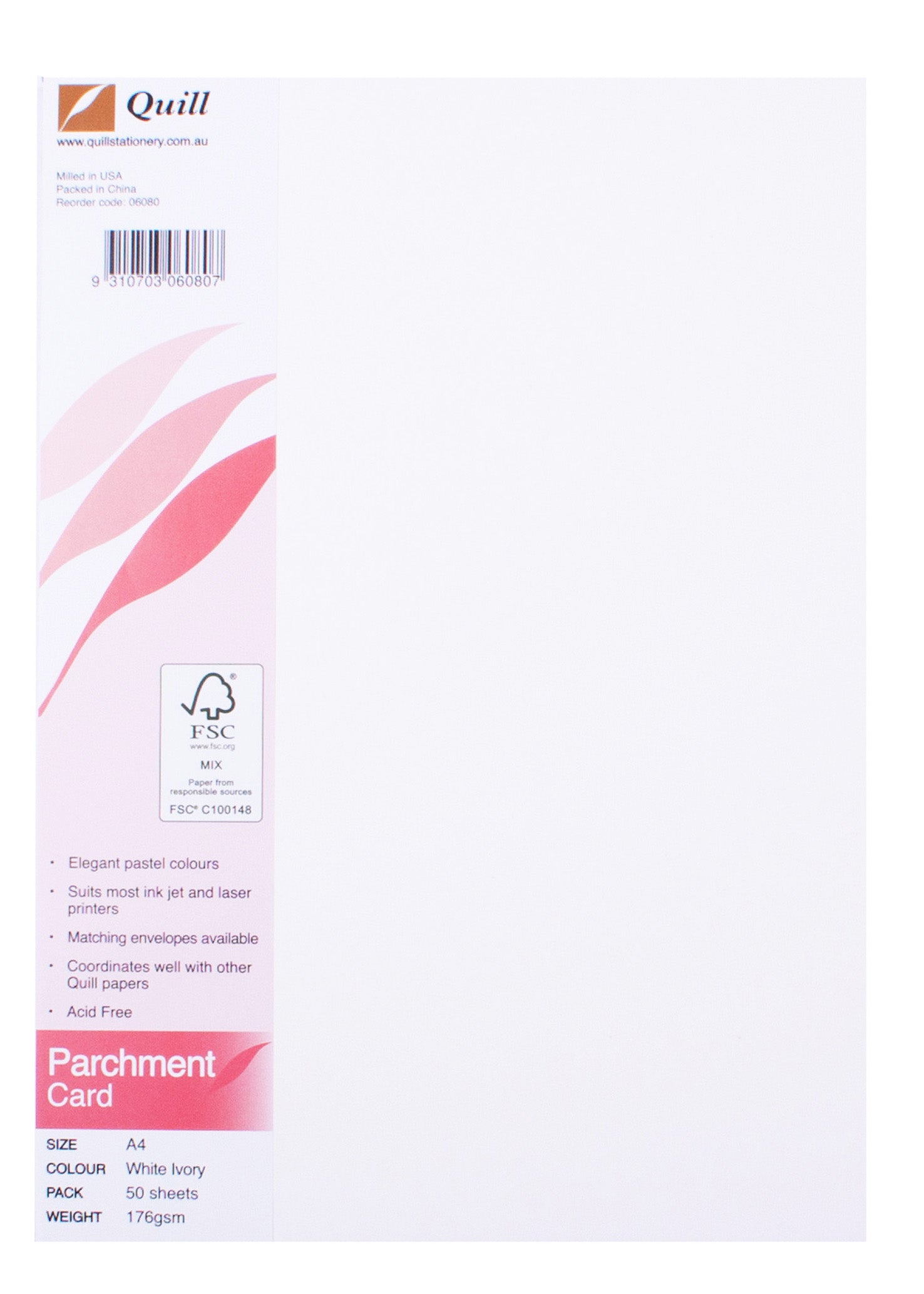 Quill Card A4 Parchment White 176GSM PK50 (Each)