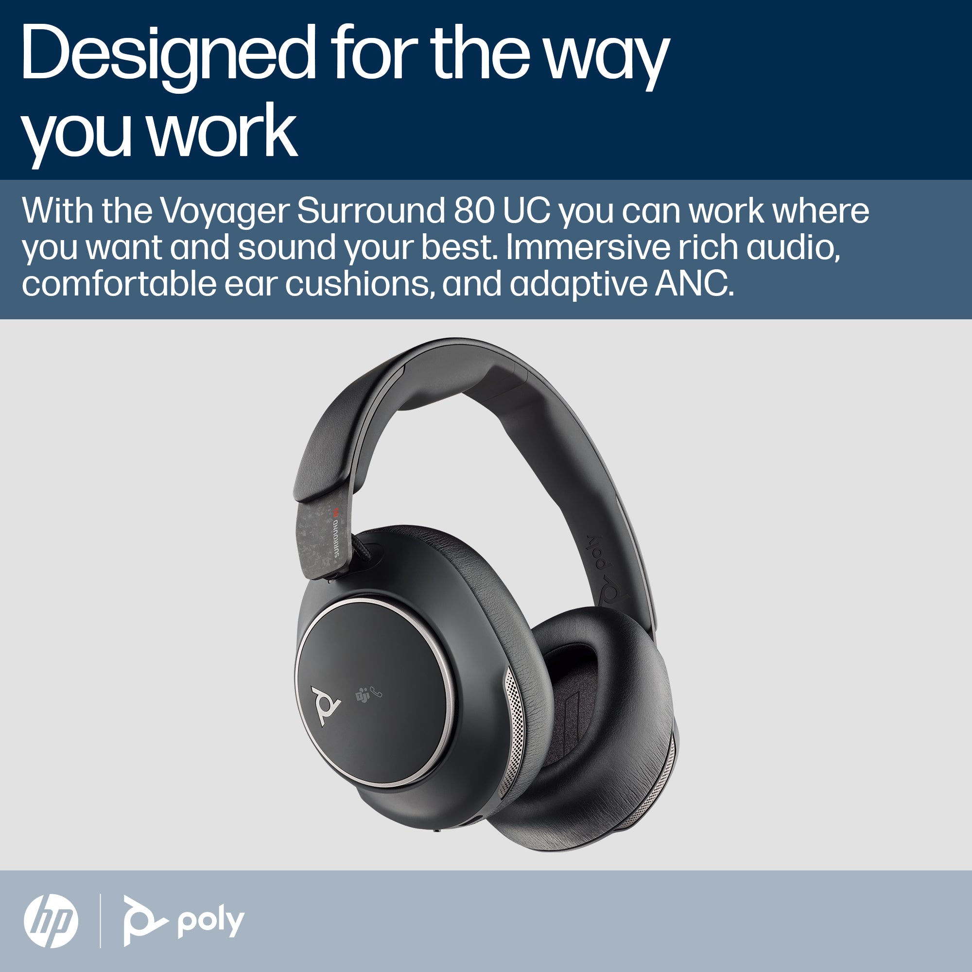 Poly Voyager Surround 80 UC Microsoft Teams Certified USB-C Headset +USB-C/A Adapter