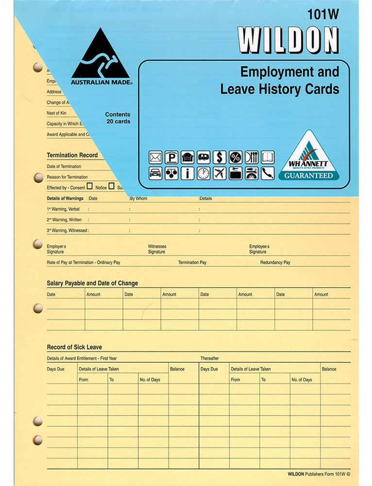 Wildon Employee Record Card A4 PK20 (Each)