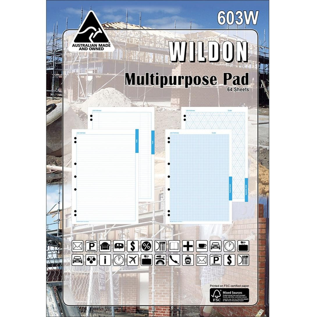 Wildon Mulitpurpose Pad A4 Quad Pad 64 Sheets (Each)