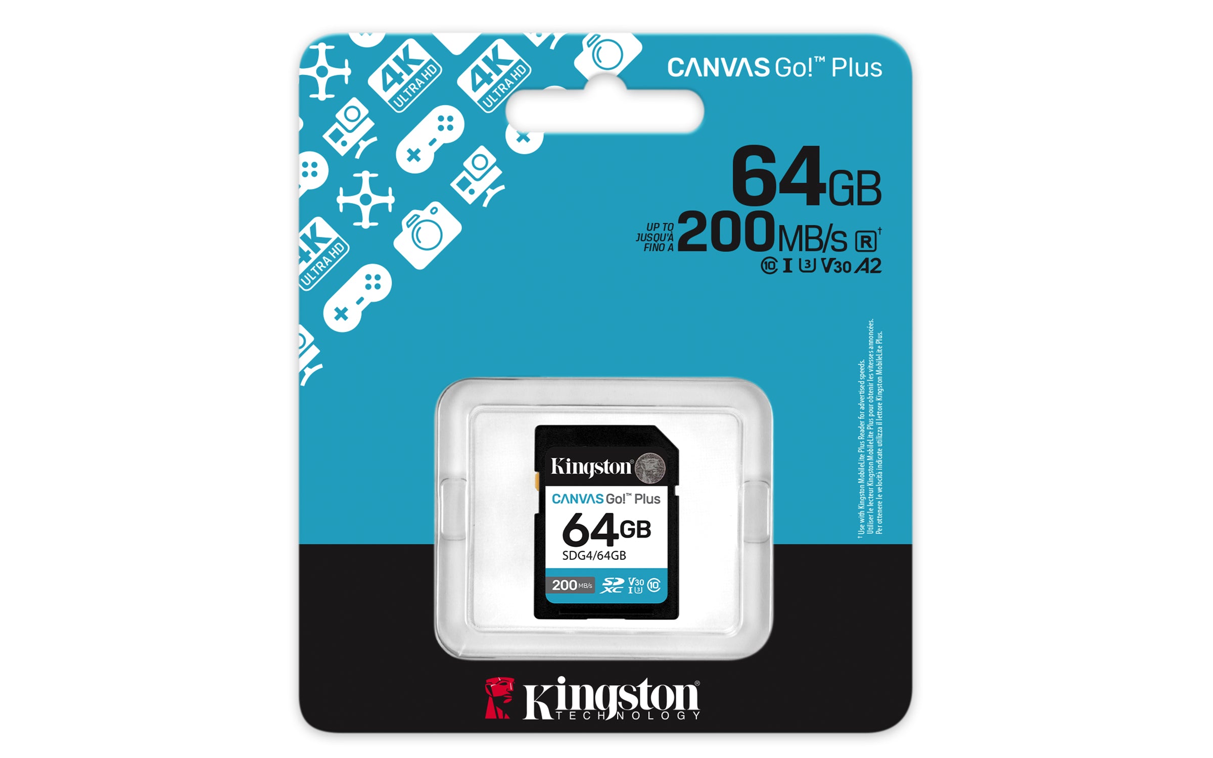 Kingston Technology Canvas Go! Plus 64GB SDXC Canvas Go Plus Gen4 200MB/s C10 UHS-I U3 V30