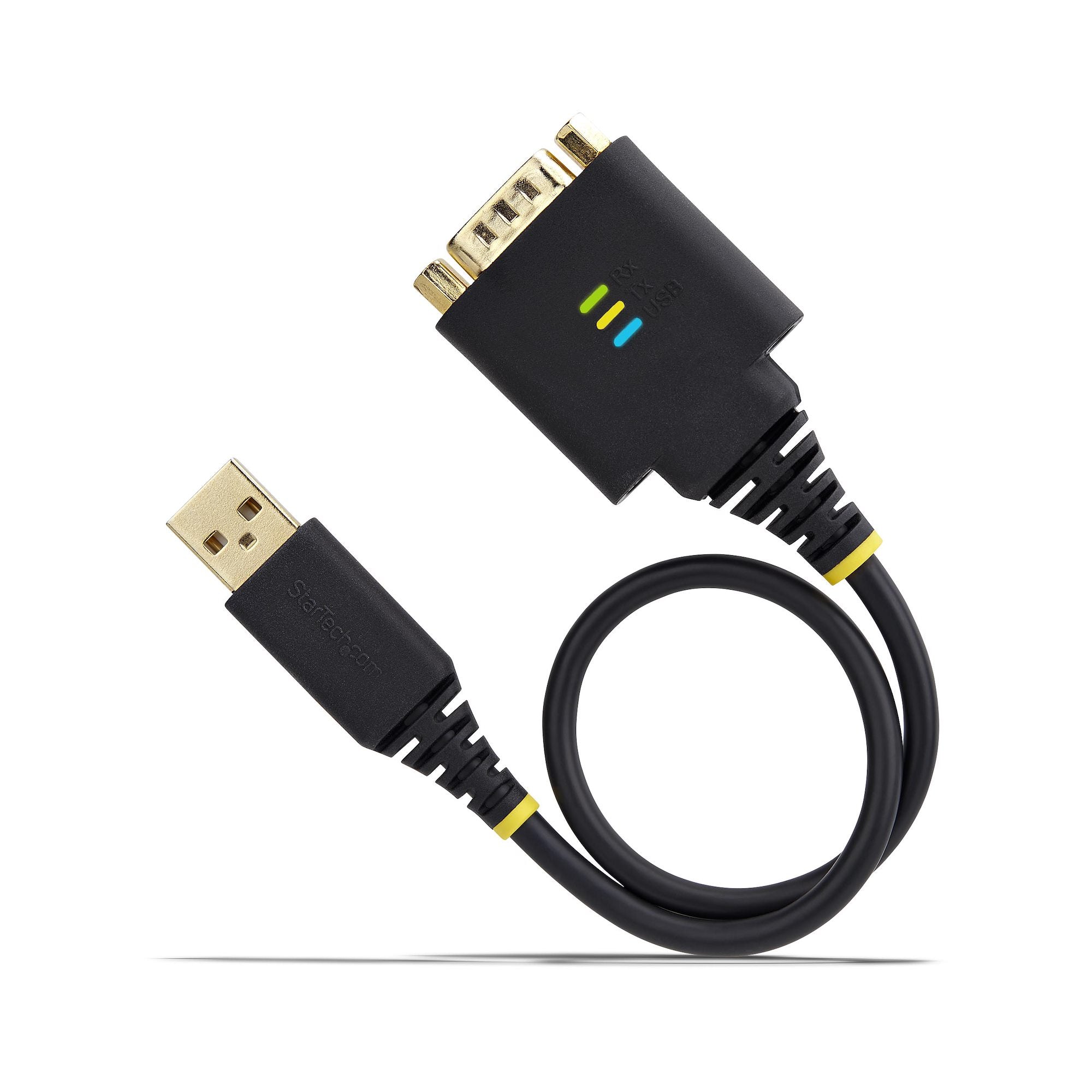 StarTech.com 1ft (30cm) USB to Serial Adapter Cable, COM Retention, Interchangeable Nuts/Screws, USB-A to DB9 RS232, FTDI IC, ESD Protection, Windows/macOS/Linux