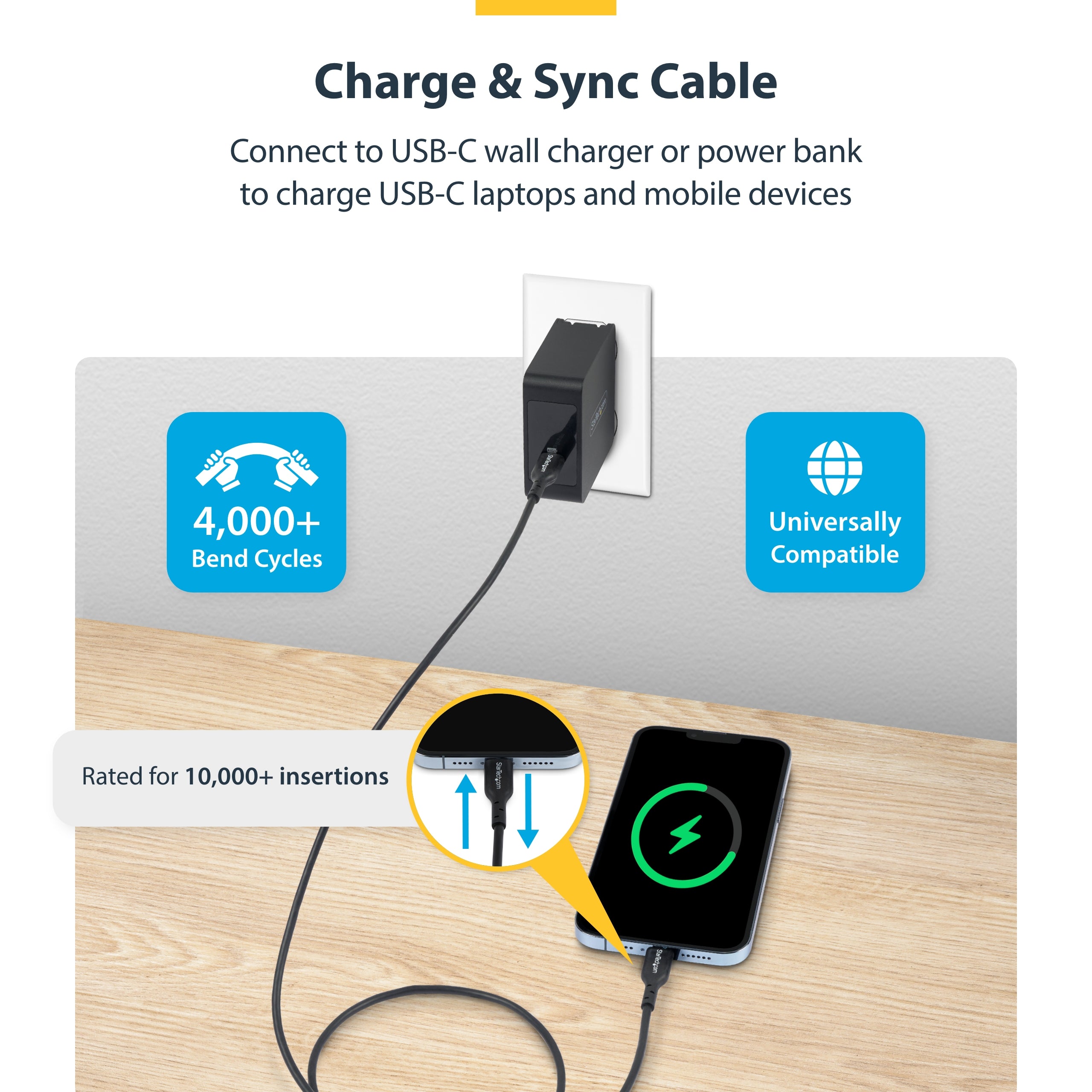 StarTech.com 13ft (4m) USB-C Charging Cable, Charge & Sync, 60W (3A) PD, USB 2.0 Laptop Charger Cable, TPE Jacket - Black USB C Charging Cord