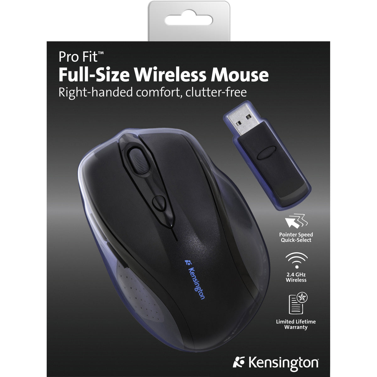 Kensington ProFit Mouse - Radio Frequency - USB - Optical - 4 Button(s) - Black - 1 - In Package