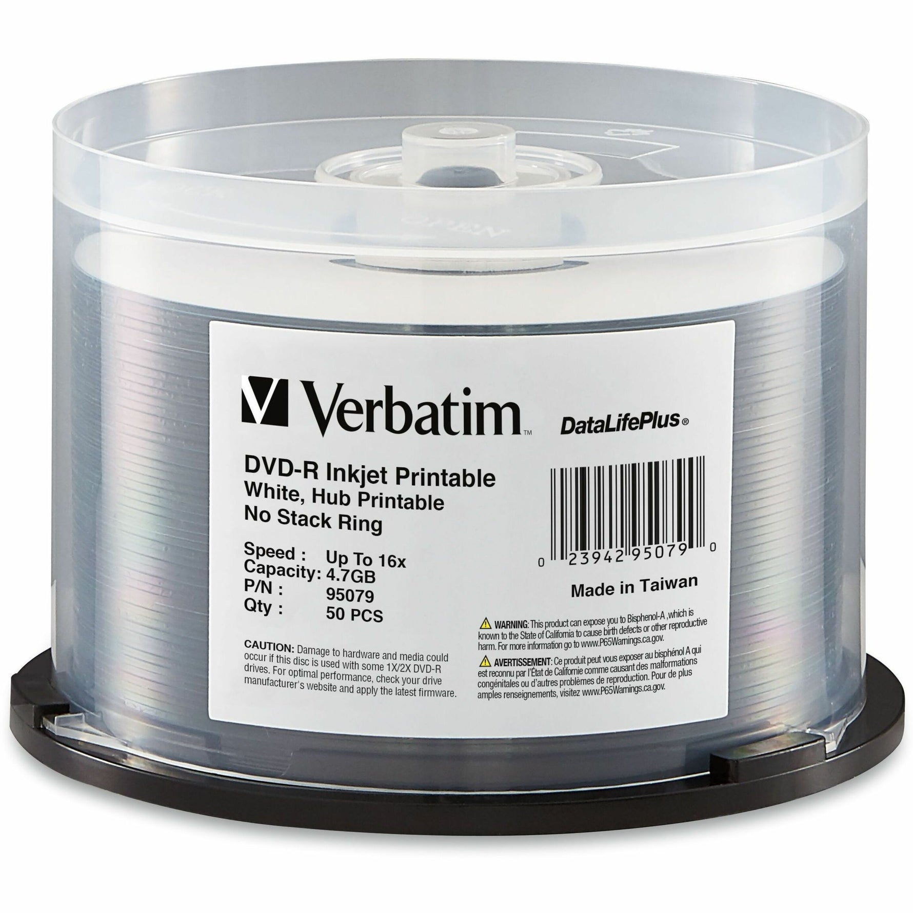 Verbatim DataLifePlus DVD Recordable Media - DVD-R - 16x - 4.70 GB - 50 / Pack - White