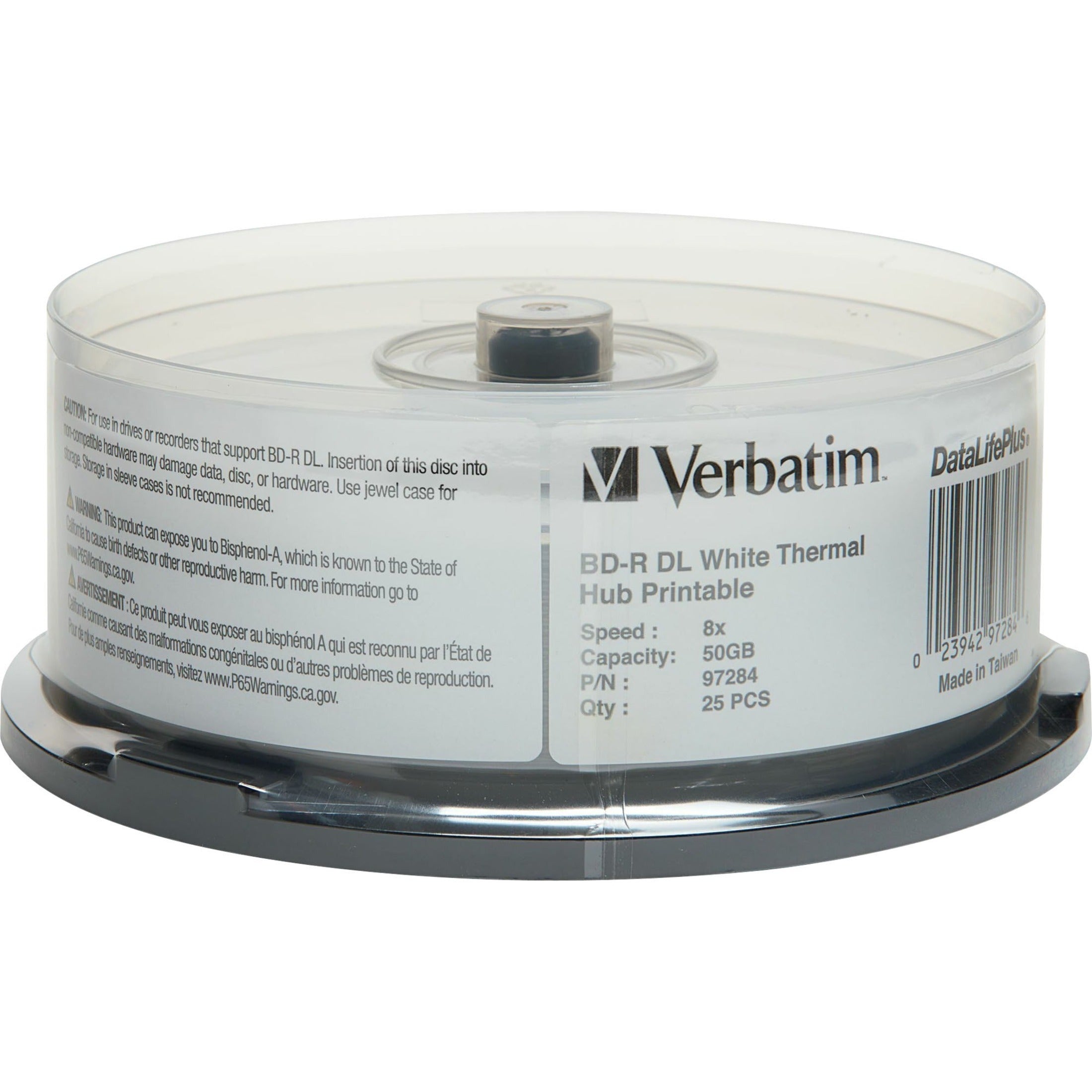 Verbatim DataLifePlus 97284 Blu-ray Recordable Media - BD-R DL - 6x - 50 GB - 25 - White