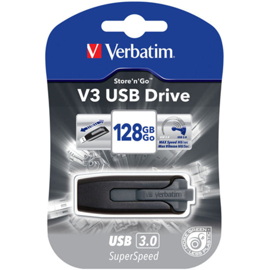 Verbatim Store 'n' Go V3 128 GB USB 3.2 (Gen 1) Type A Flash Drive - Grey - In Package