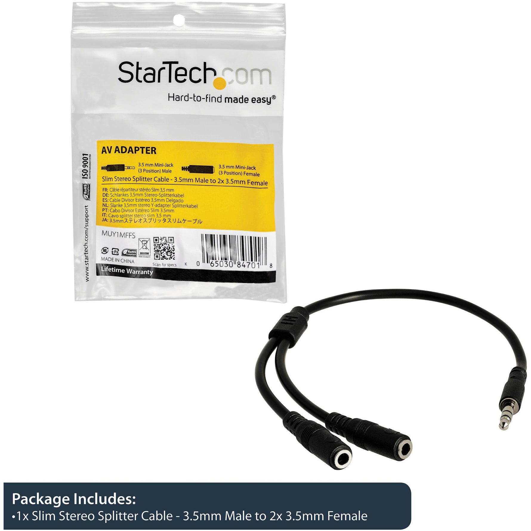 StarTech.com Slim Stereo Splitter Cable - 3.5mm Male to 2x 3.5mm Female - Alternate view 6