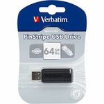 Verbatim PinStripe 64 GB USB 2.0 Type A Flash Drive - Black - In Package