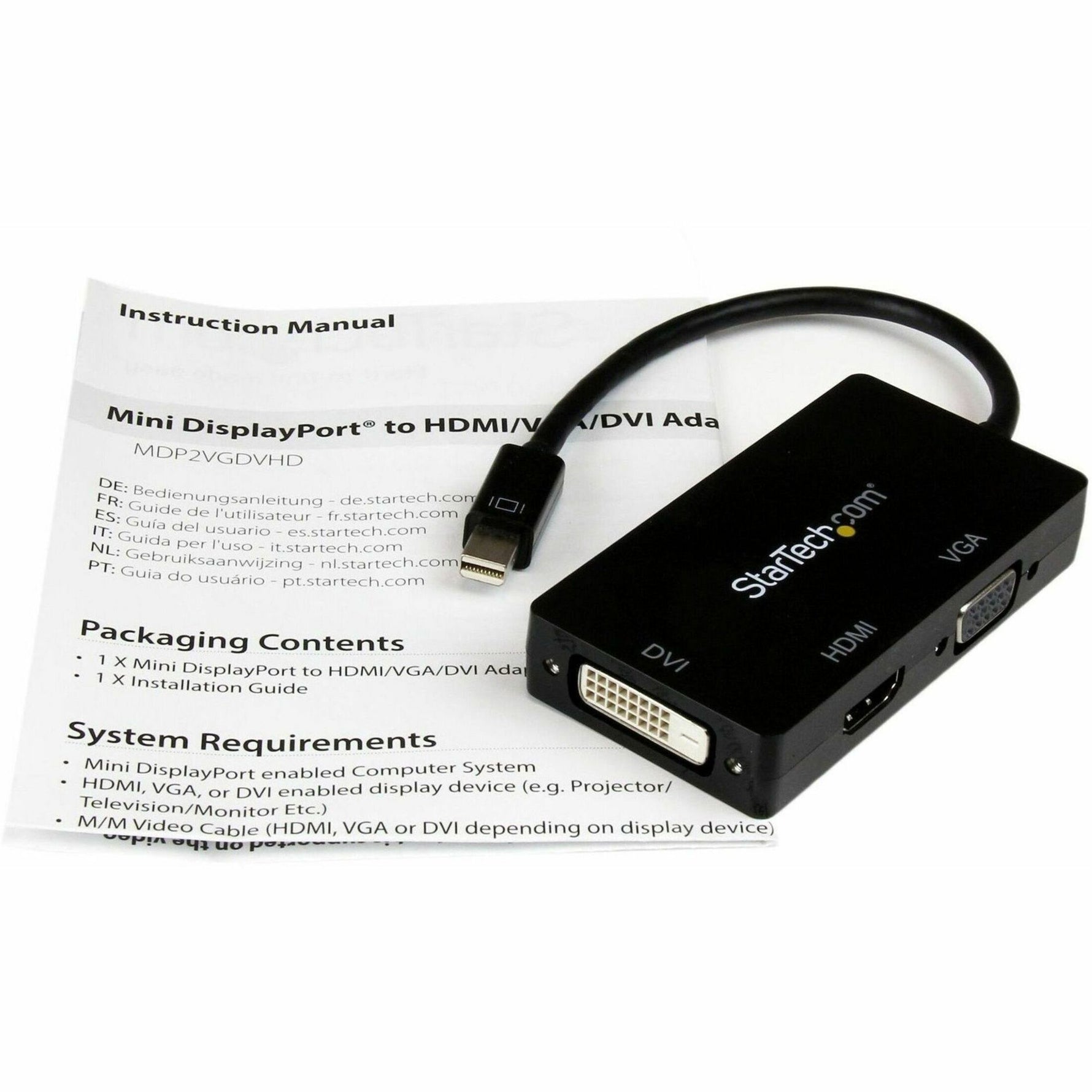 StarTech.com Mini DisplayPort Adapter - 3-in-1 - 1080p - Monitor Adapter - Mini DP to HDMI / VGA / DVI Adapter Hub - Alternate view 6