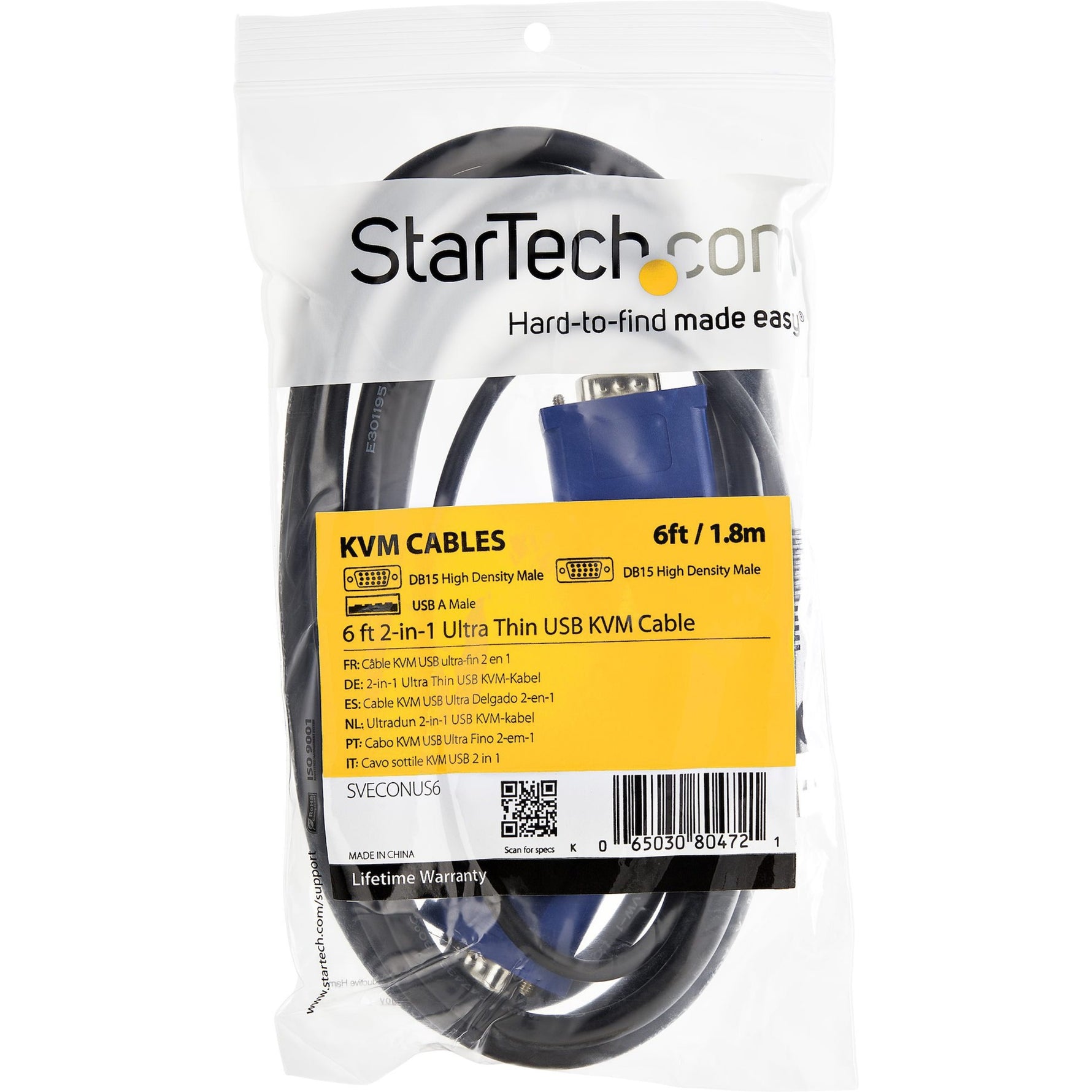 StarTech.com StarTech.com 15 ft 2-in-1 Ultra Thin USB KVM Cable - Video / USB cable - 4 pin USB Type A, HD-15 (M) - HD-15 (M) - 4.57 m - Alternate view 6