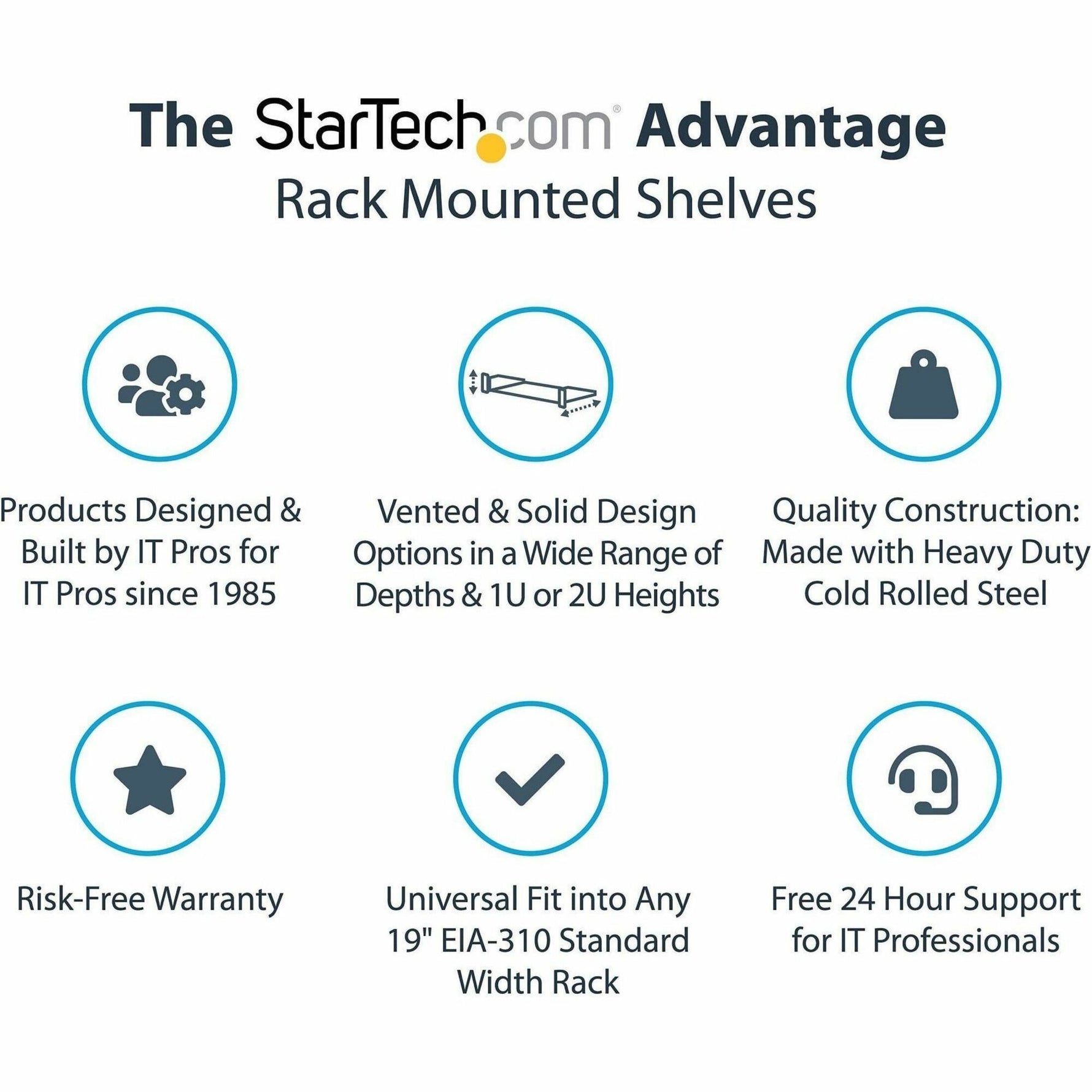 StarTech.com 1U Server Rack Shelf, Universal Rack Mount Cantilever Tray for 19' Network Equipment Rack, Heavy Duty Steel, 7' (17.8cm) Deep - Alternate view 8
