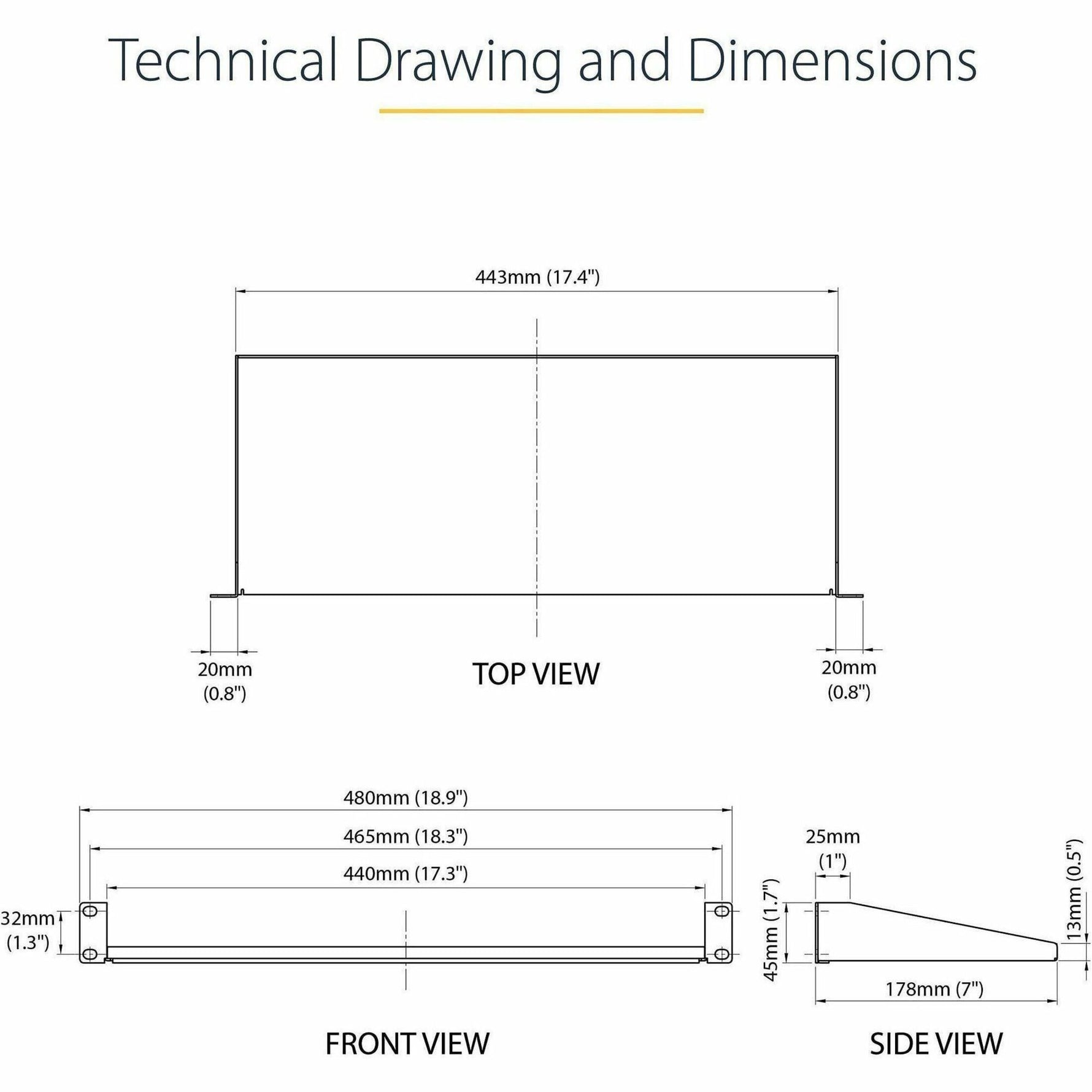 StarTech.com 1U Server Rack Shelf, Universal Rack Mount Cantilever Tray for 19' Network Equipment Rack, Heavy Duty Steel, 7' (17.8cm) Deep - Alternate view 12