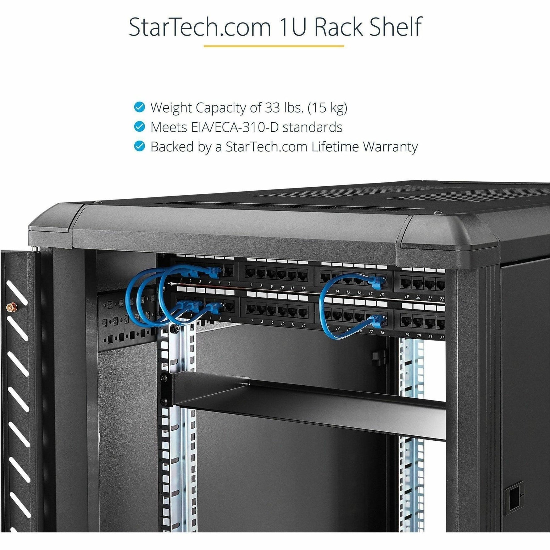StarTech.com 1U Server Rack Shelf, Universal Rack Mount Cantilever Tray for 19' Network Equipment Rack, Heavy Duty Steel, 7' (17.8cm) Deep - Alternate view 10